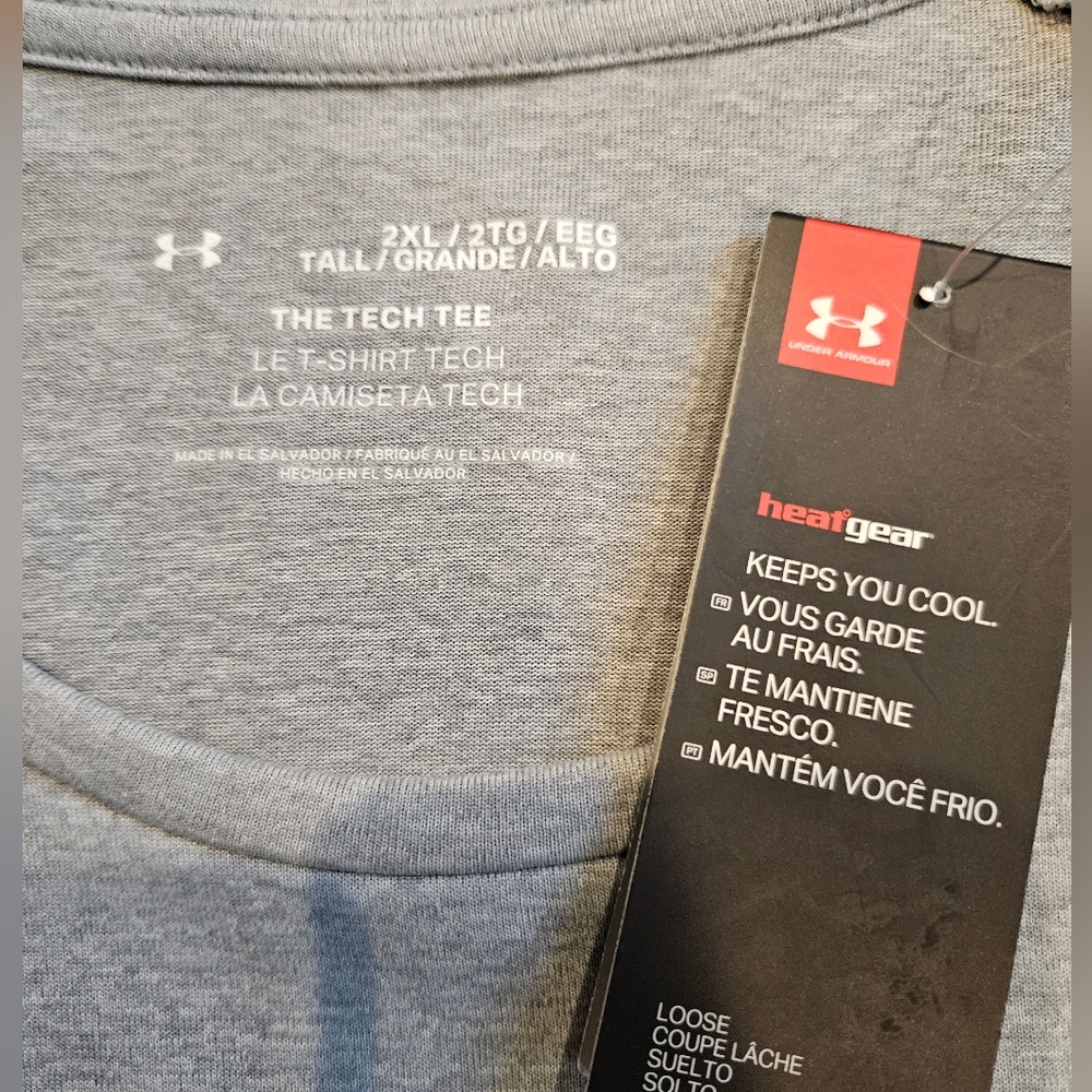 New Under Armour Shirt 2XL Tall Mens Gray HeatGear Loose Fit Fabric Stretch - Picture 2 of 3